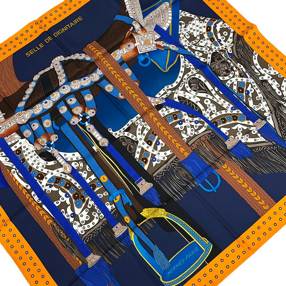 Hermes Carre 90 Navy Orange Multi Scarf #358445H72B